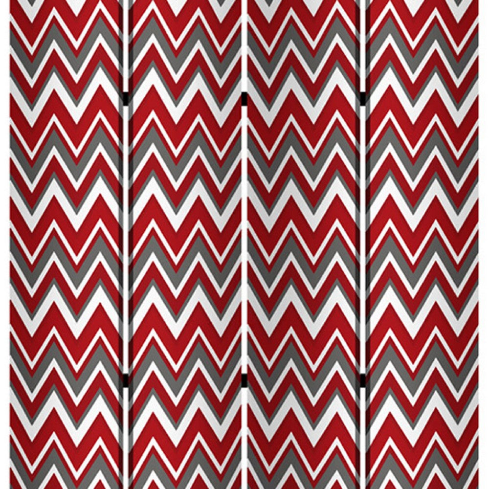 3 Panel Foldable Canvas Screen with Chevron Print, Red and White