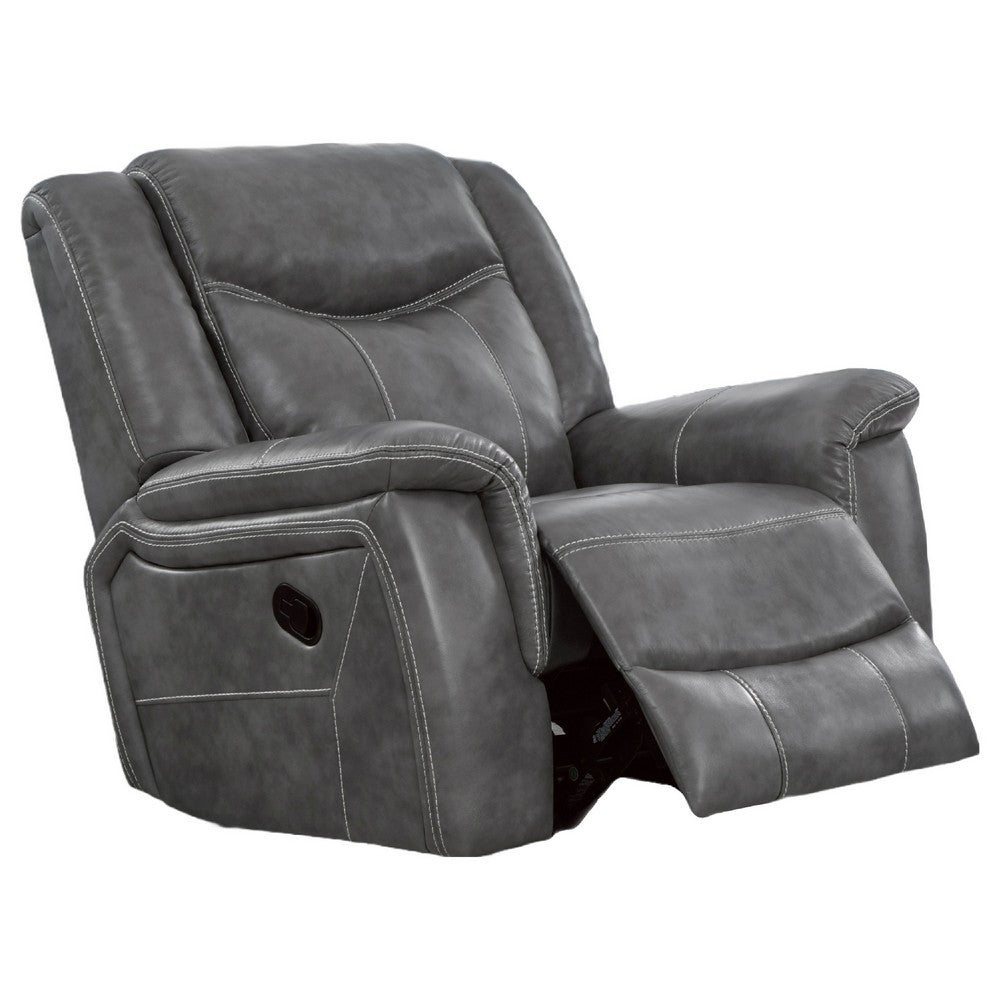 Leatherette Glider Recliner Chair with Stitched Details, Gray
