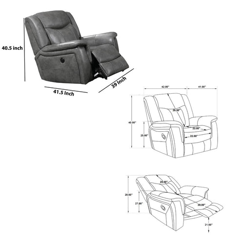 Leatherette Glider Recliner Chair with Stitched Details, Gray