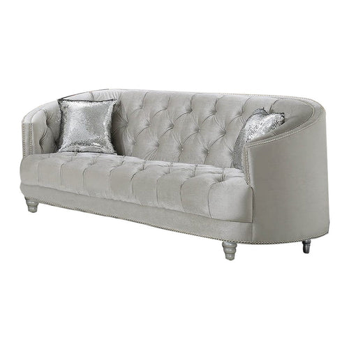 Fabric Upholstered Wooden Sofa with Button Tufted Details, Gray