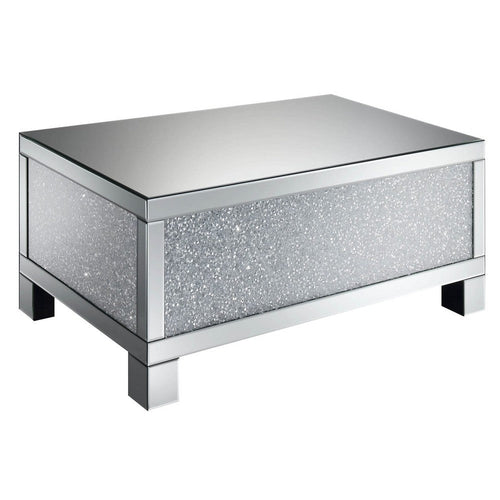 Contemporary Style Metal Coffee Table with Crystal Accents, Silver