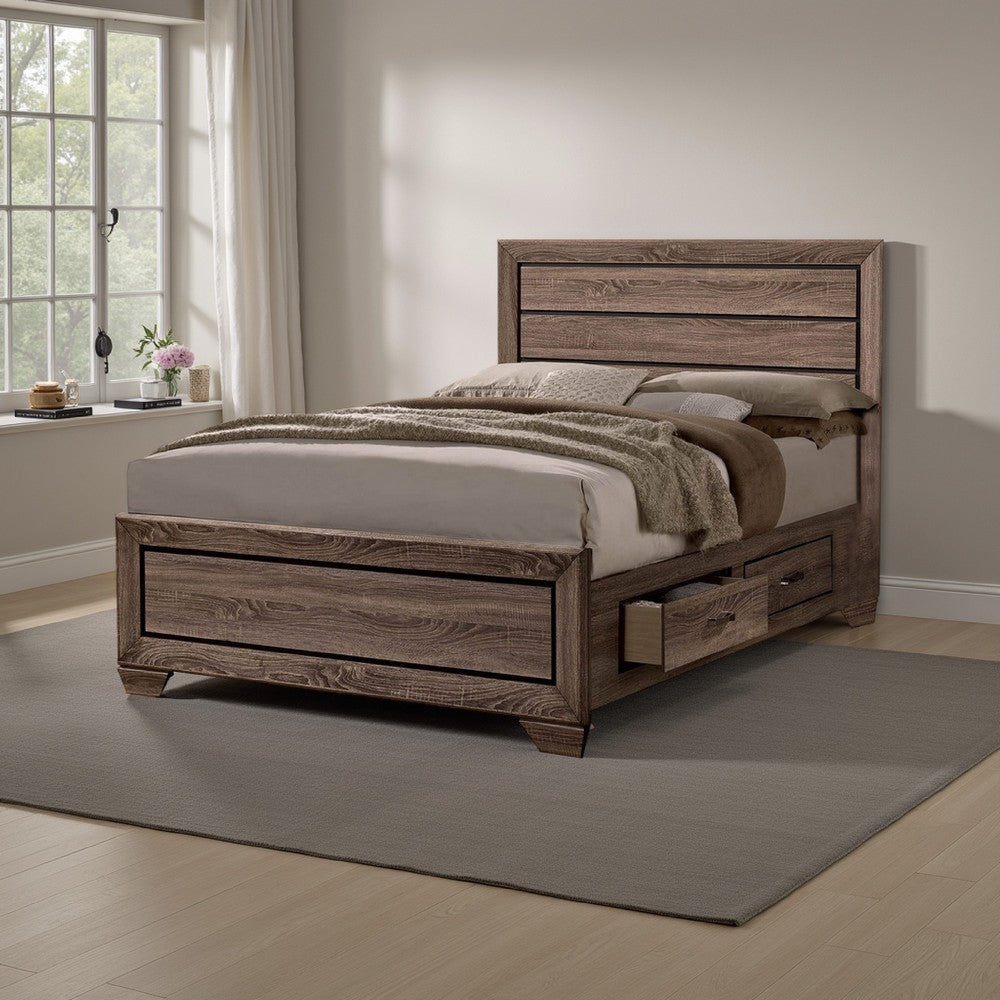 Queen Bed | Wood | 4 Side Rail Drawers | Brown
