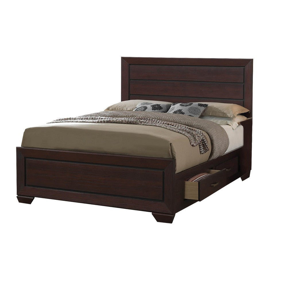 Queen Bed | Wood | 4 Side Rail Drawers | Dark Brown
