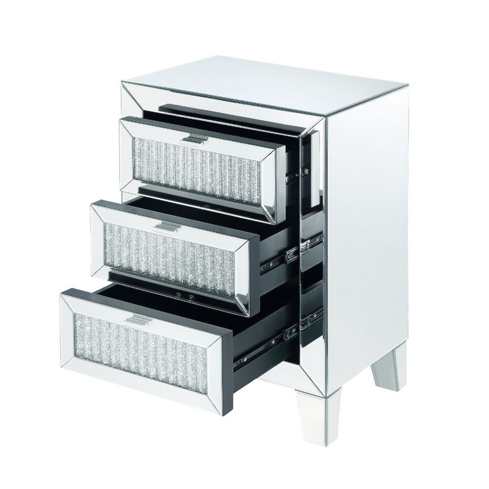 Contemporary Style Wooden Mirrored Night Table with 3 Drawers Silver BM205596
