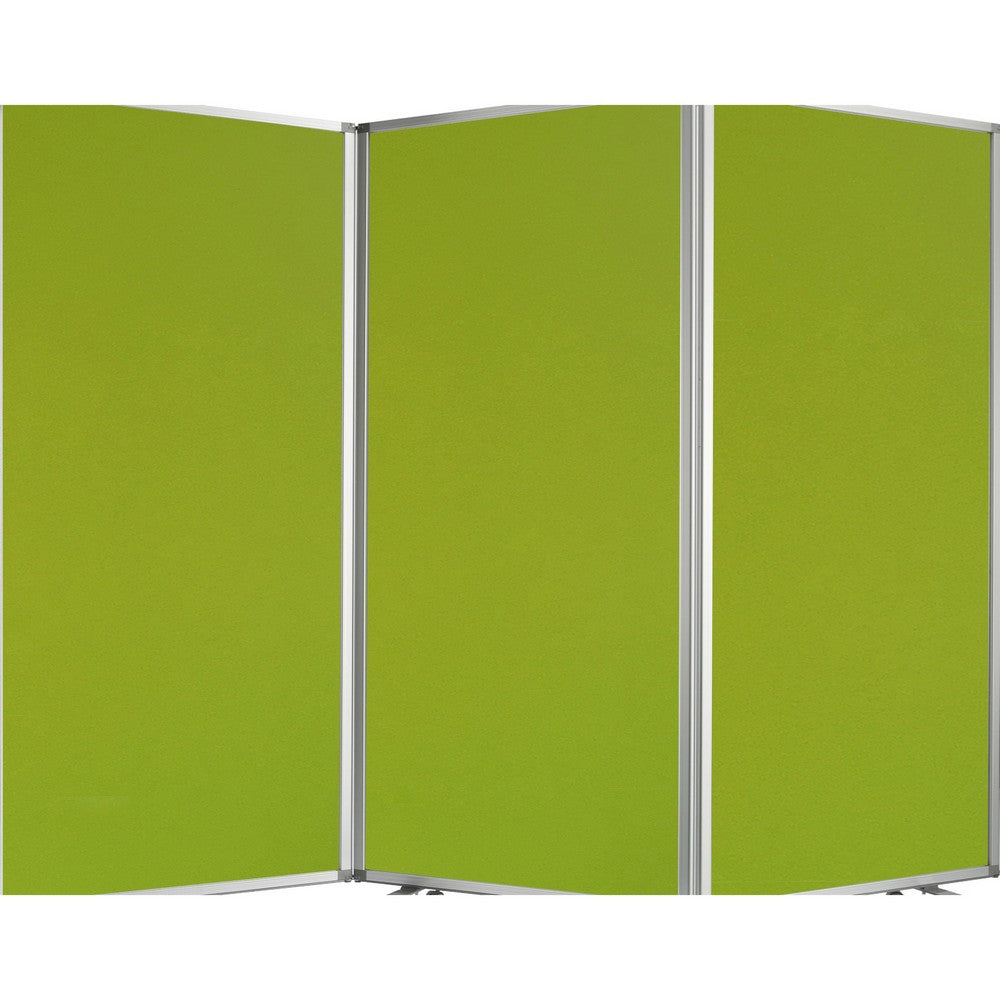 Accordion Style Fabric Upholstered 3 Panel Room Divider, Green and Gray