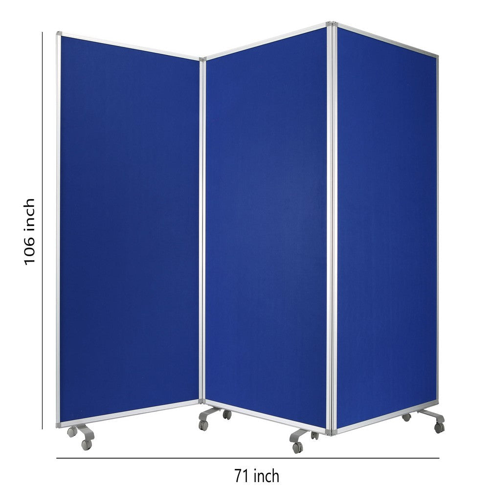Accordion Style Fabric Upholstered 3 Panel Room Divider Blue and Gray BM205792