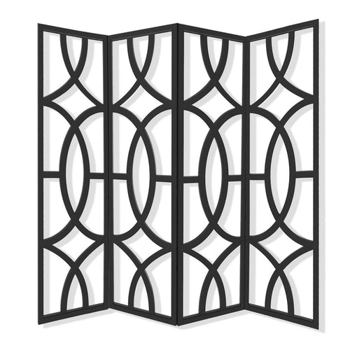 Modern Style 4 Panel Screen with Geometrical Stencil Design, Black