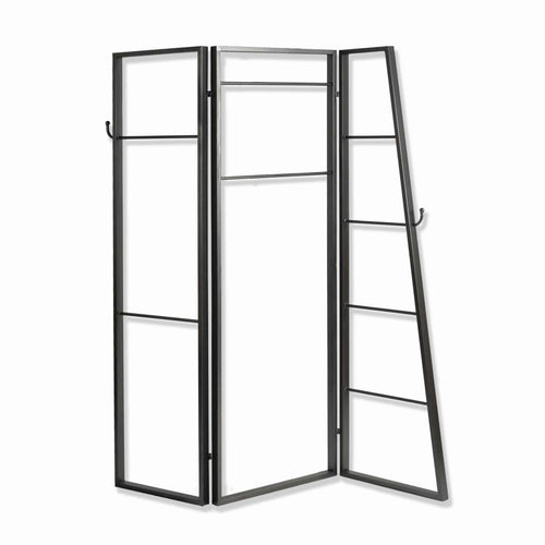 Room Divider | 3 Panel | Modern Metal | Hooks & Rods | Black