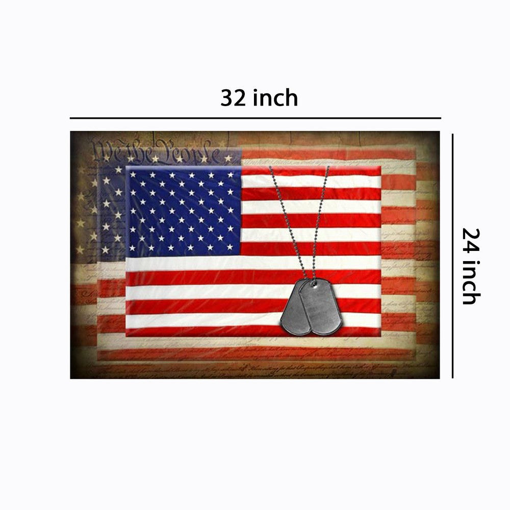 Canvas American Flag with Necklace Wall Print Large Multicolor BM205900