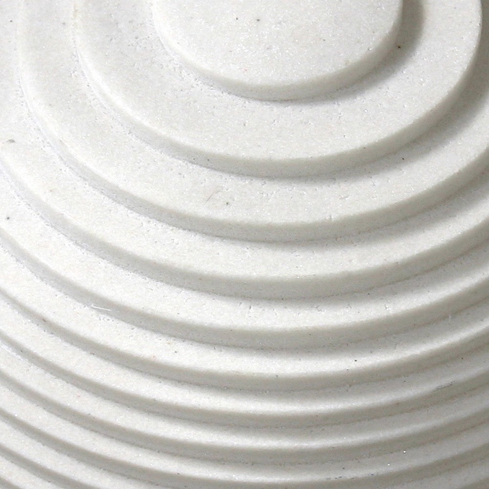 Contemporary Sandstone Polished Ball with Step Carved Lines, White