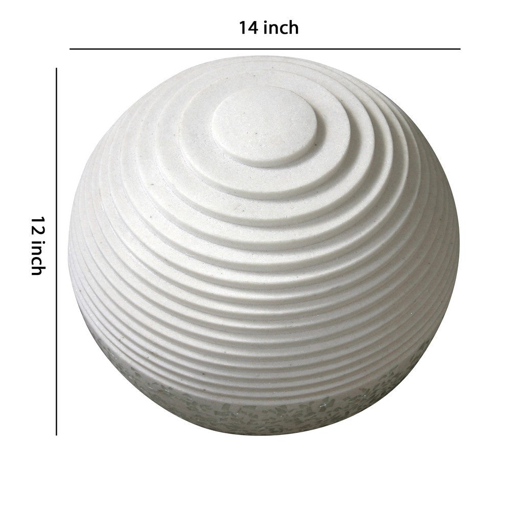 Contemporary Sandstone Polished Ball with Step Carved Lines White BM205919