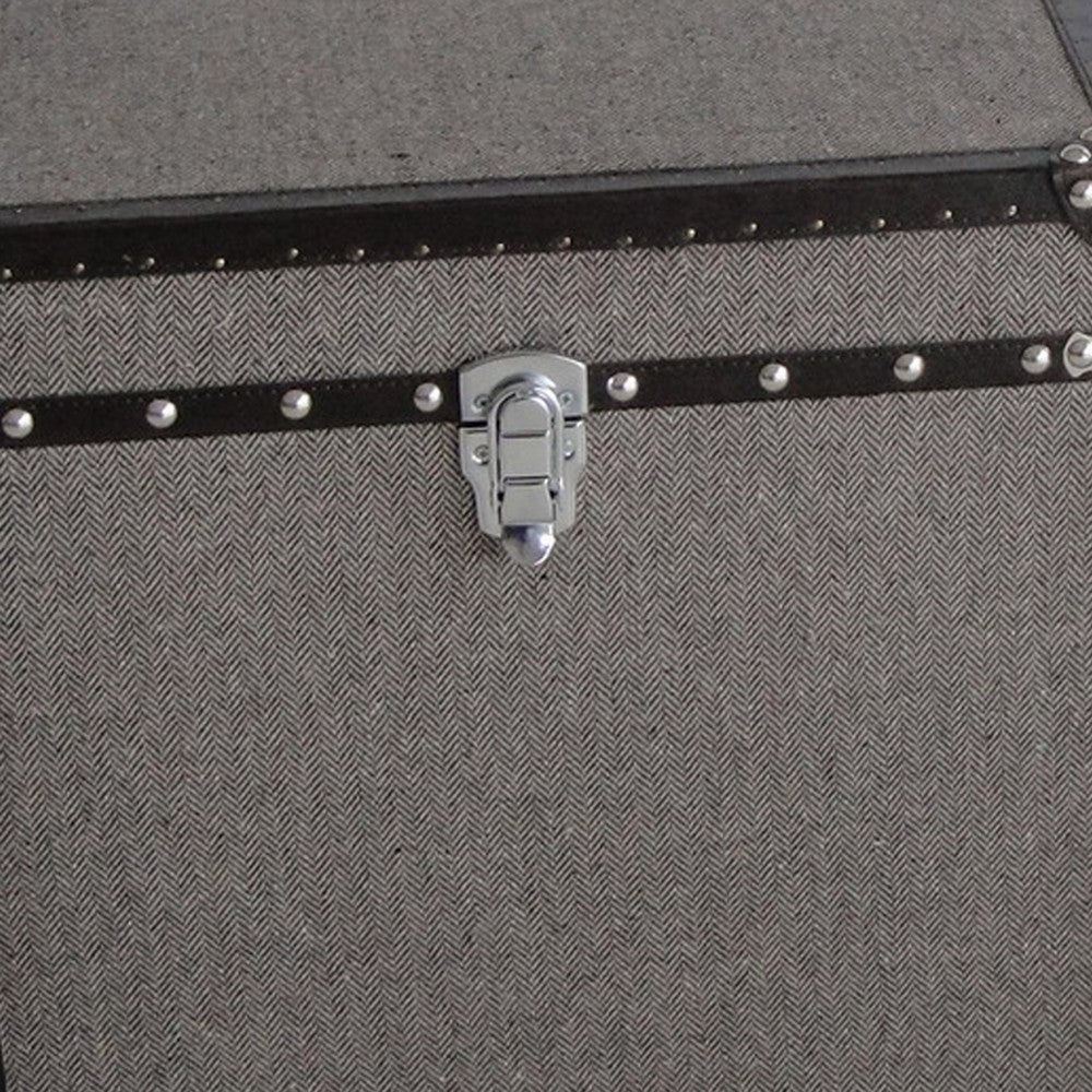 Fabric Upholstered Square Trunk with Nailhead Details, Gray, Set of 2