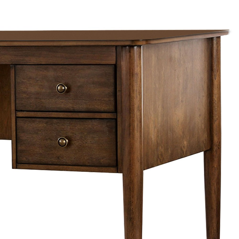 Desk | Wood | 4 Drawers | Metal Toed Feet | Brown & Gold