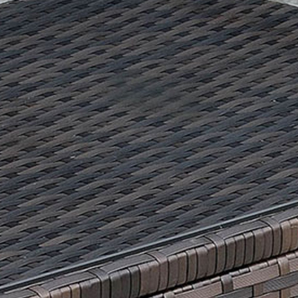 Rectangular Faux Rattan and Aluminum Coffee Table with Glass Top, Brown