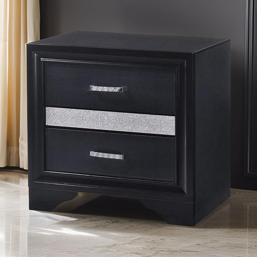 Nightstand | 2 Drawer | Rhinestone Pull Handles | Black & Silver