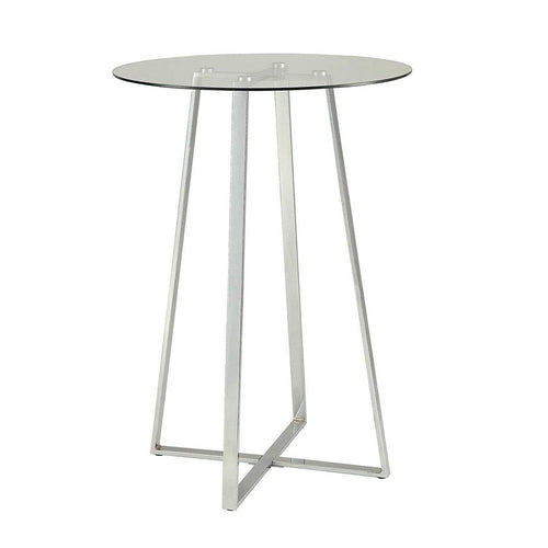 Bar Table | Round Glass Top | Angled Metal Legs | Silver & Clear