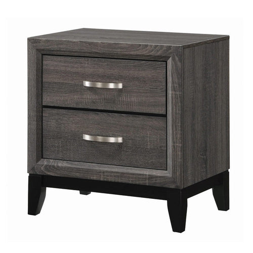Nightstand | 2 Drawer | Chamfered Legs | Gray & Black