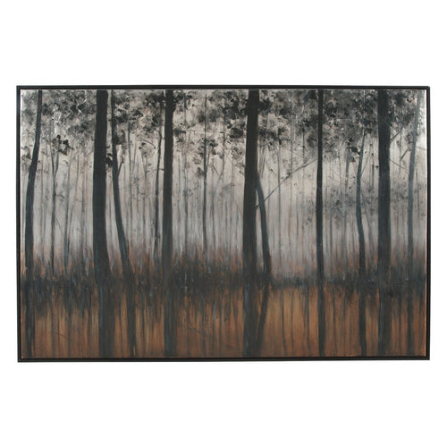 Wall Art | Forest Theme | Wood & Canvas | Black, Orange, Silver