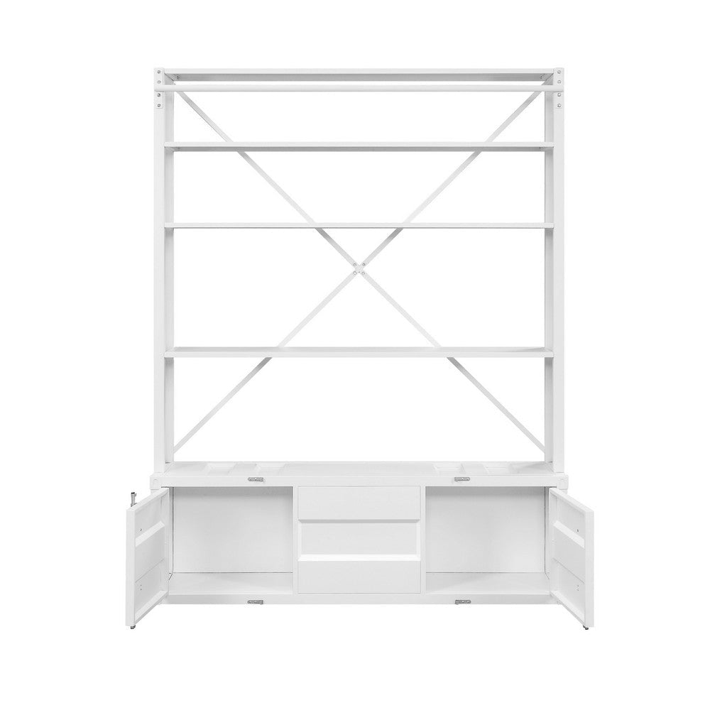 Metal Base Bookshelf and Ladder with 2 Extra Storage Compartments White BM207449