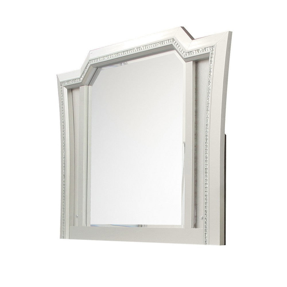 Elegant Mirror with Crystal Sparkling Trim and Led Lights Silver BM207487