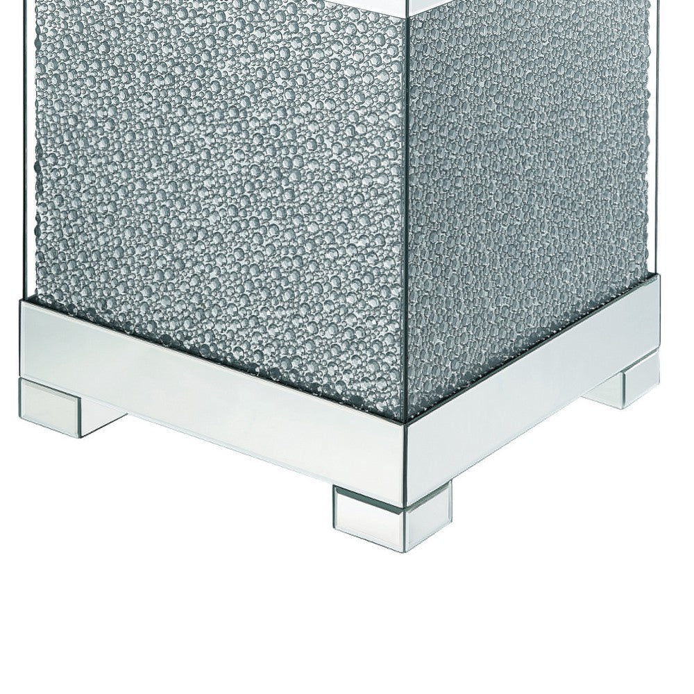 Contemporary Square Wooden End Table with Faux Crystal Inlays Silver BM207522