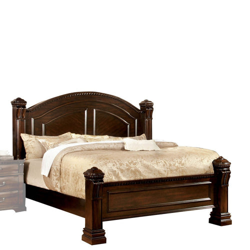 Wood Queen Bed | Intricate Trimmed Headboard | Brown