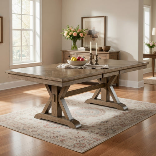 Transitional Style Wooden Dining Table with Trestle Base, Brown