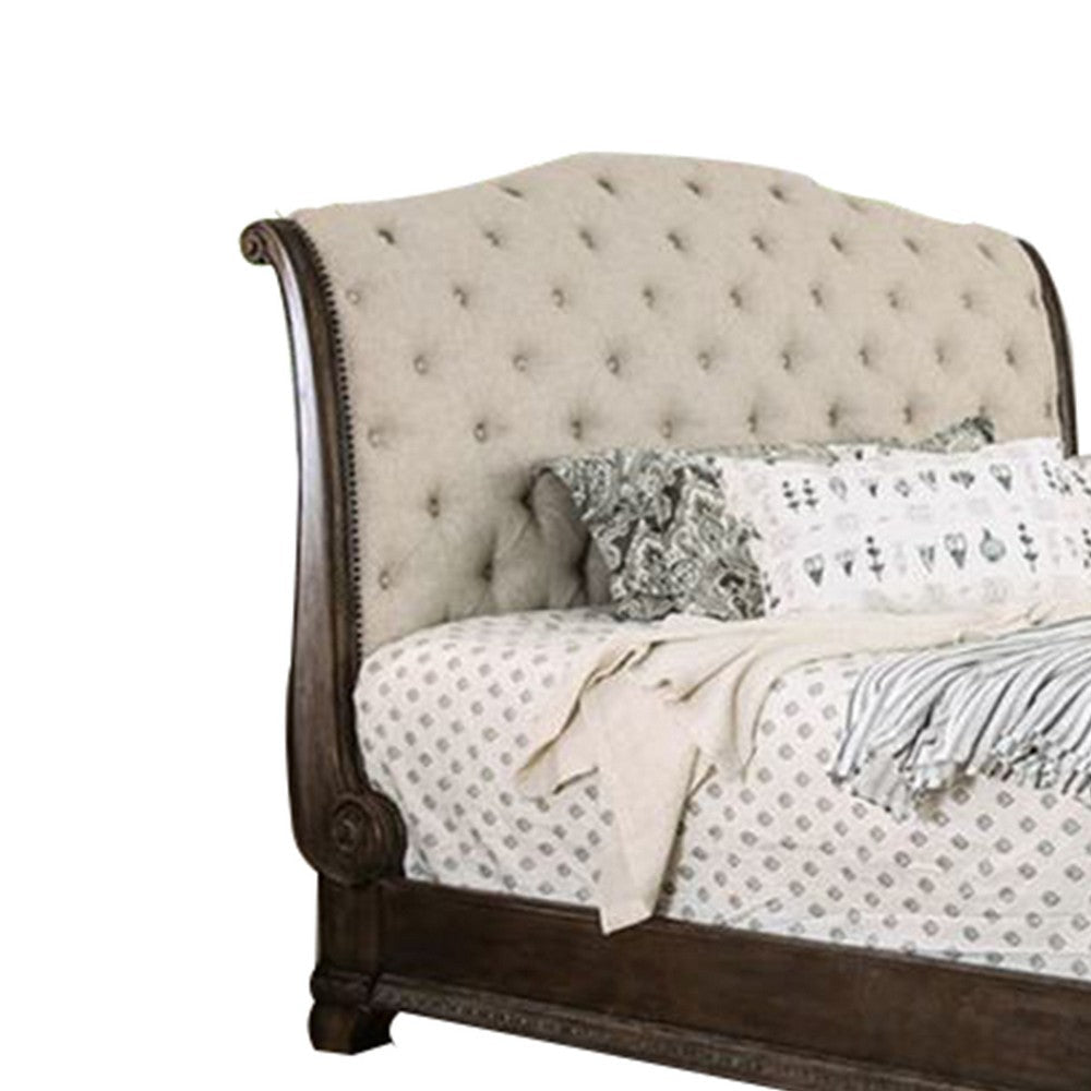 Queen Size Bed with Fabric Upholstery Beige and Brown BM207693