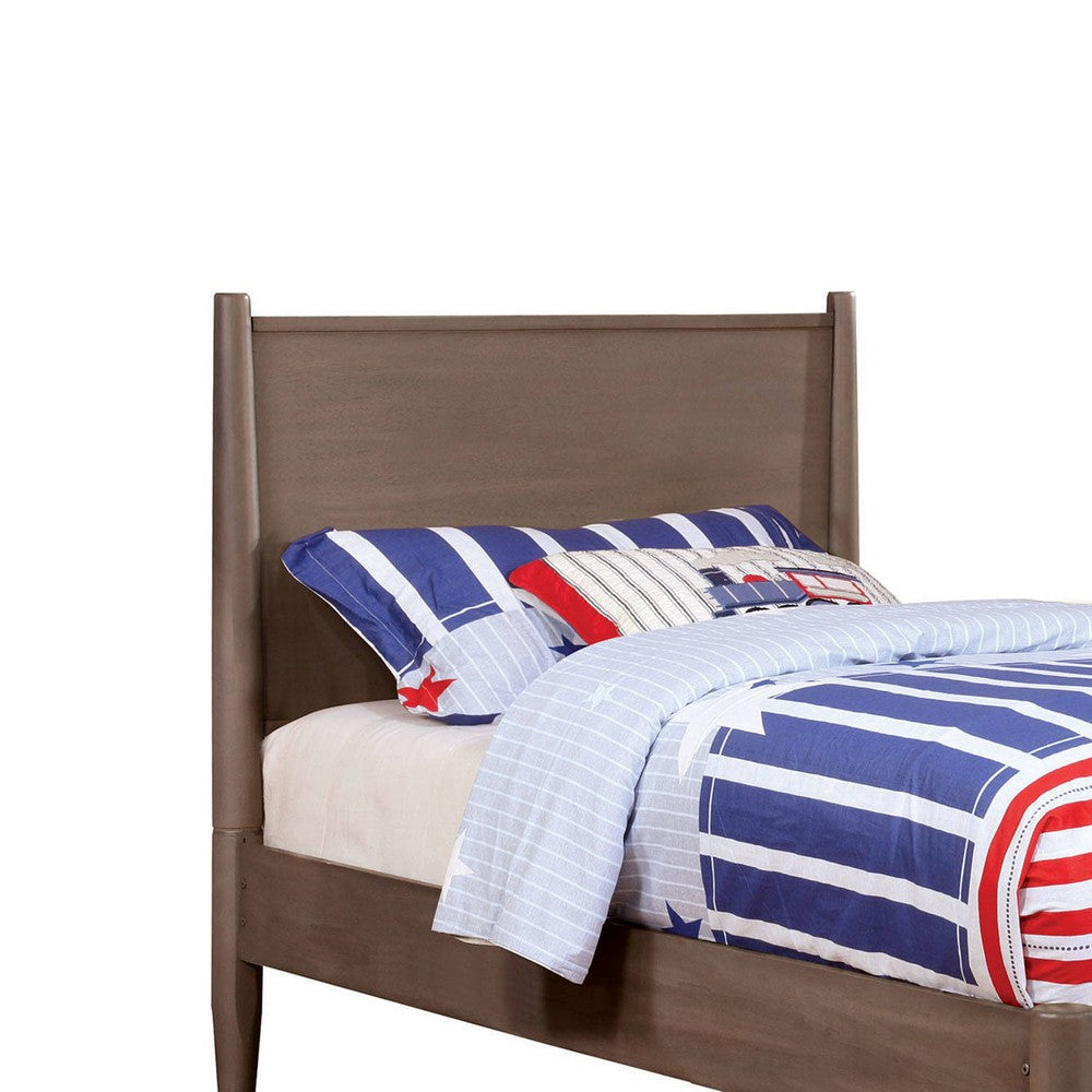 Wooden Transitional Twin Bed With Round Tapered Legs Gray