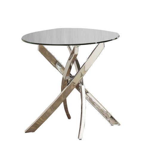 End Table | Round Glass Top | Criss Cross Metal Base | 22" | Silver