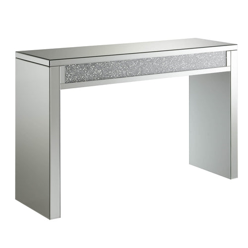 Rectangular Shape Wooden Sofa Table with Faux Crystal Accents, Silver