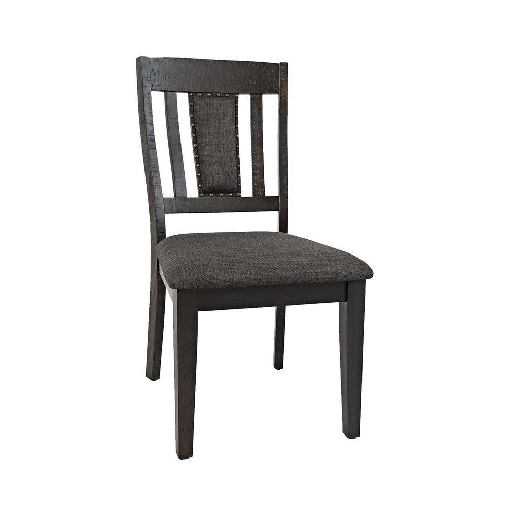 Chair with Fabric Padded Seat and Slatted Backrest Set of 2 Gray BM208502