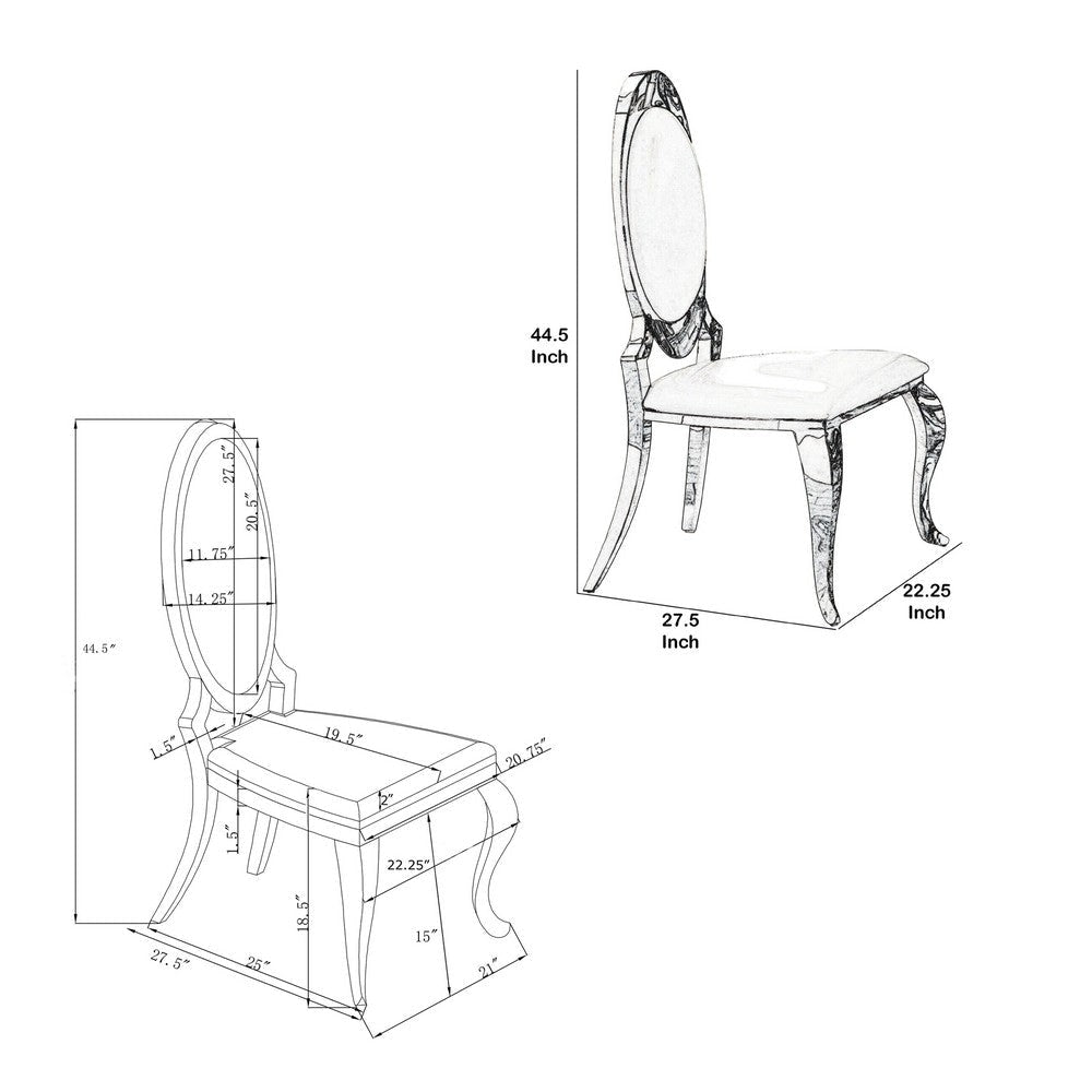 Metal Armless Dining Chair with Oval Padded Back Set of 2 Silver and White BM208550