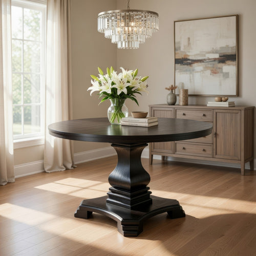 Dining Table | Traditional Style | Round Top | Pedestal Base | Antique Black