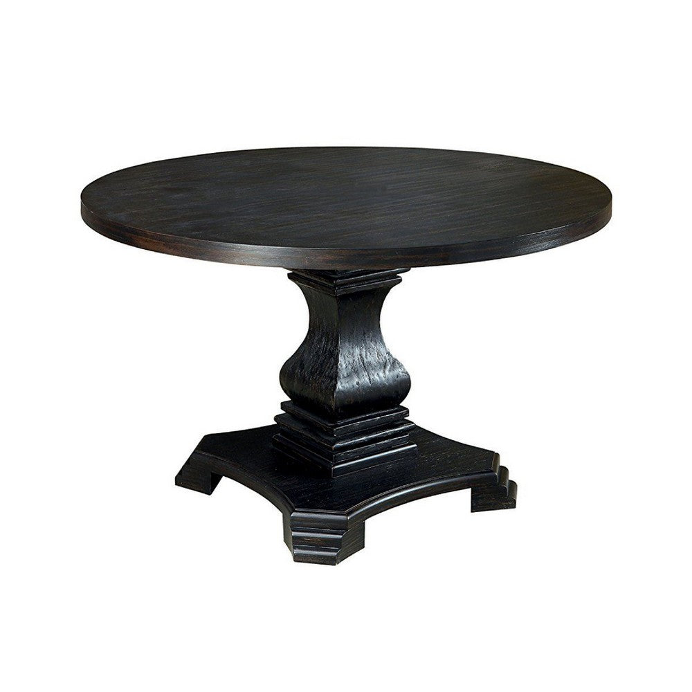 Dining Table | Traditional Style | Round Top | Pedestal Base | Antique Black
