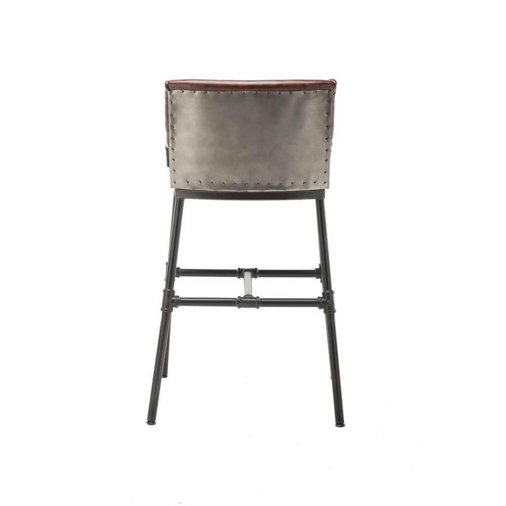 Leatherette Bar Stool with Riveted Metal Backing Brown and Black BM209053