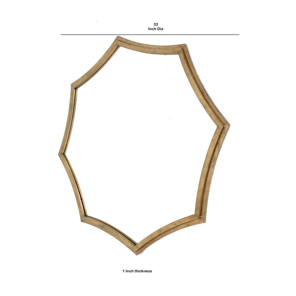 Wooden Wall Mirror with Curved Hexagram Shape Frame Brown BM209099