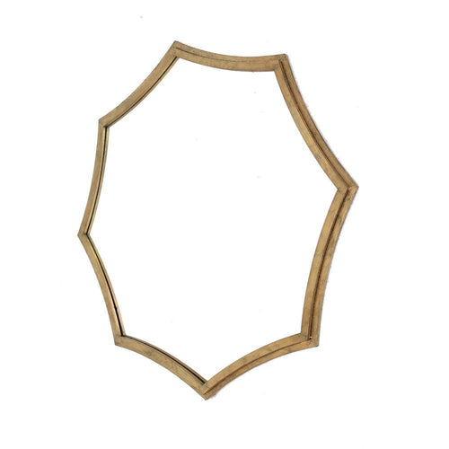 Wooden Wall Mirror with Curved Hexagram Shape Frame, Brown
