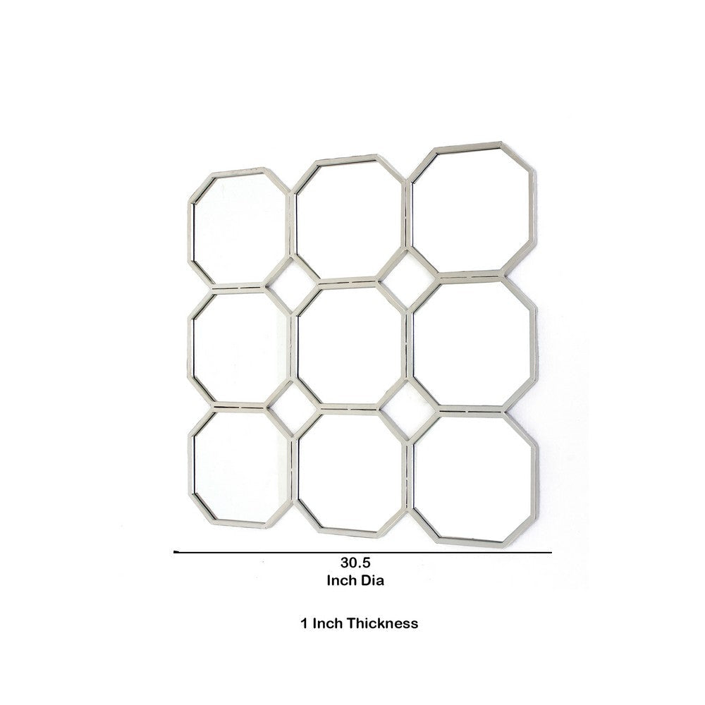 Metal Wall Mirror with Nine Connected Octagonal Mirror Shapes Silver BM209108