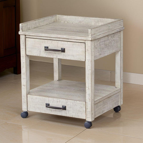 Ashley Wooden Printer Stand with 2 Drawers and Open Bottom Shelf, Distressed White