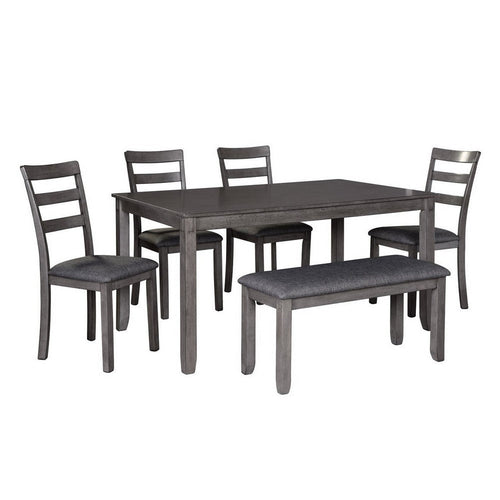 Dining Table Set | 6 Piece | Padded Chairs | Gray
