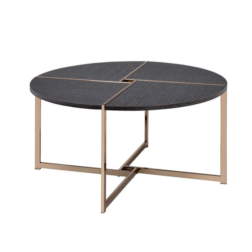 Coffee Table | X Metal Base | 36" Round Wood Top | Gold & Gray