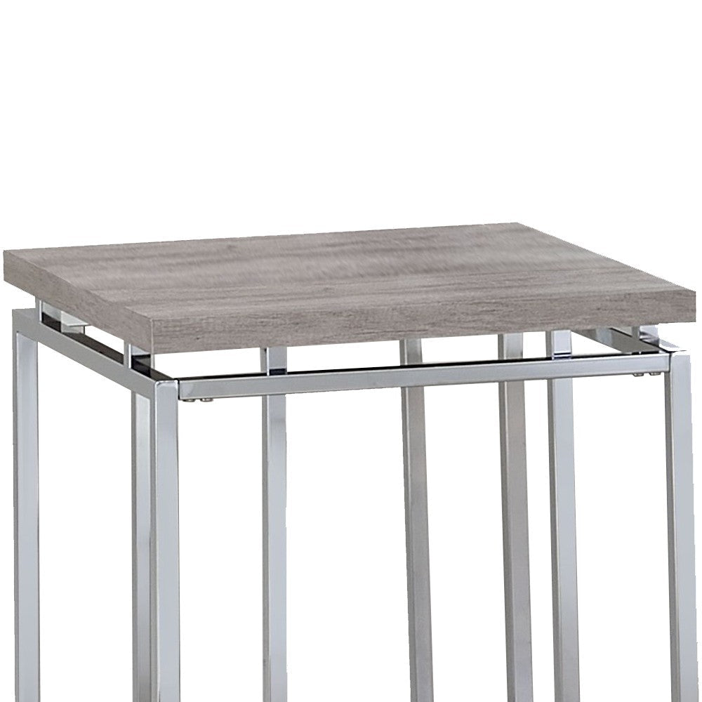 End Table with Rectangular Tabletop and Metal Legs Silver and Brown BM209596