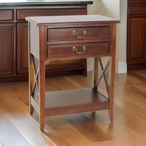 Nightstand | Wood | 2 Drawers | Criss Cross Sides | Brown