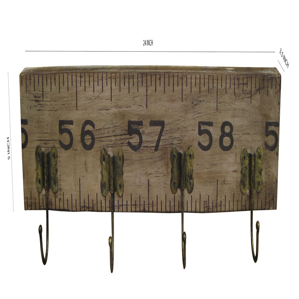 Contemporary Wooden Rustic Plaque with Ruler Style Design Brown BM210370