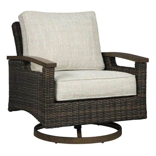 Swivel Lounge Chair | Handwoven Wicker | Set of 2 | Beige & Brown