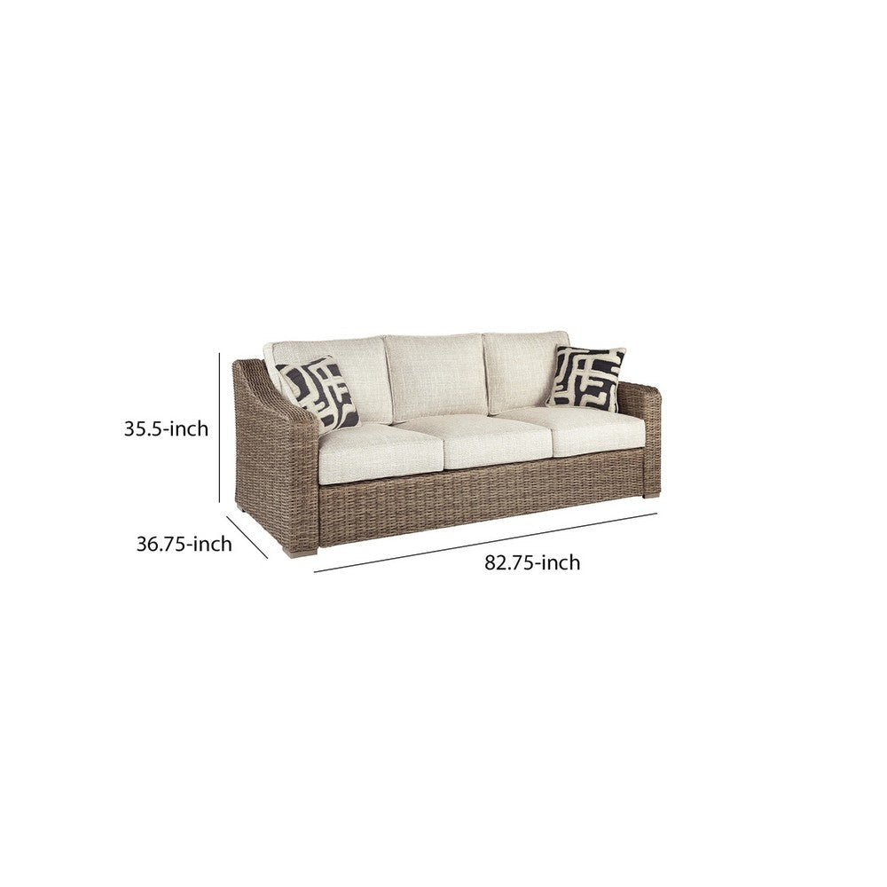 Ashley Sofa | Wicker Woven | Metal Frame | Fabric Cushions | Beige & Brown BM210822