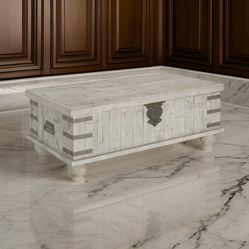 Coffee Table | Wood Lift Top | Metal Handles | Bun Feet | White