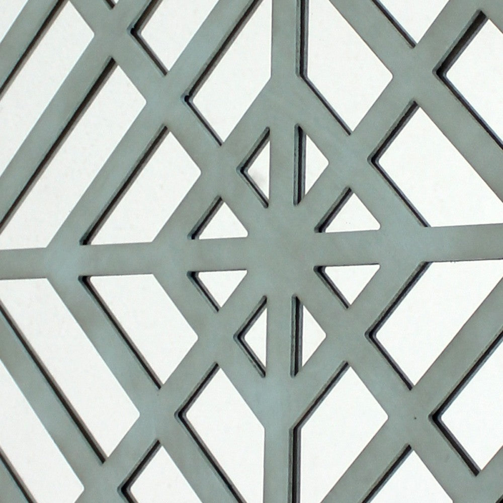 Contemporary Mirrored Wall Decor with Geometric Overlay on Top, Blue and Silver