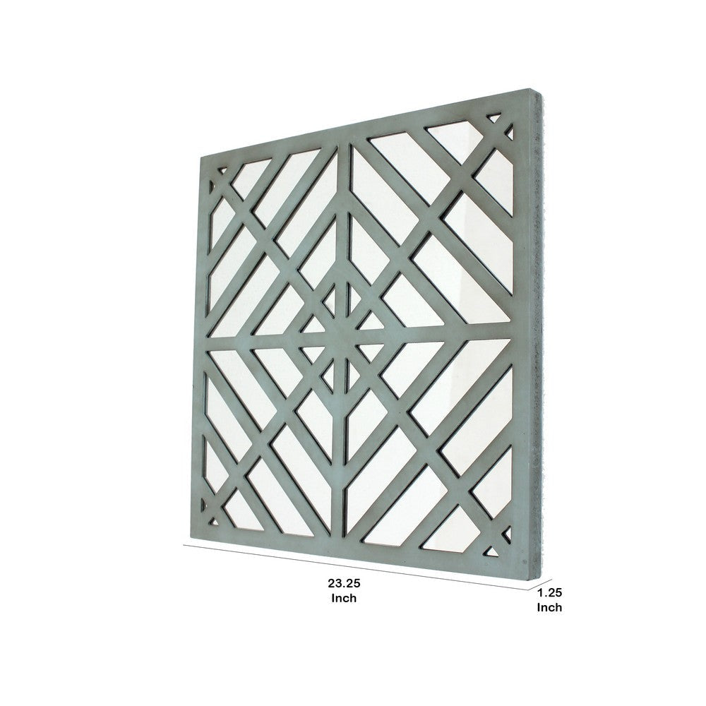Contemporary Mirrored Wall Decor with Geometric Overlay on Top Blue and Silver BM211072